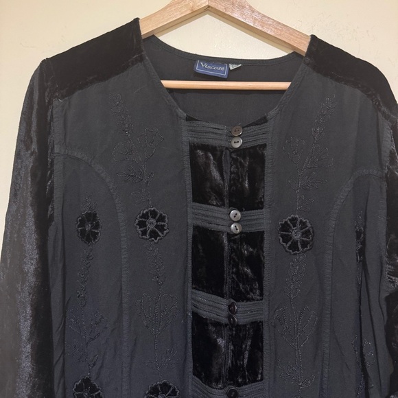 Women’s Vintage 90’s Witchy Velvet Floral Embroidered Button Down Dress 1 Size - Picture 4 of 16